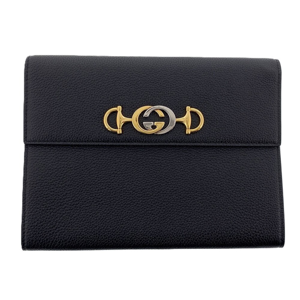 GUCCI Zumi Clutch Bag Leather Black